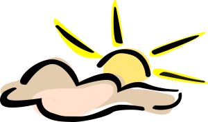 Sun partially covered by a fluffy cloud