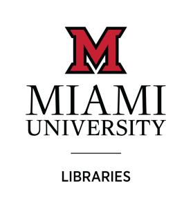 The bold 'M' logo of Miami University in red with a black outline, with the words Miami University Libraries below it.